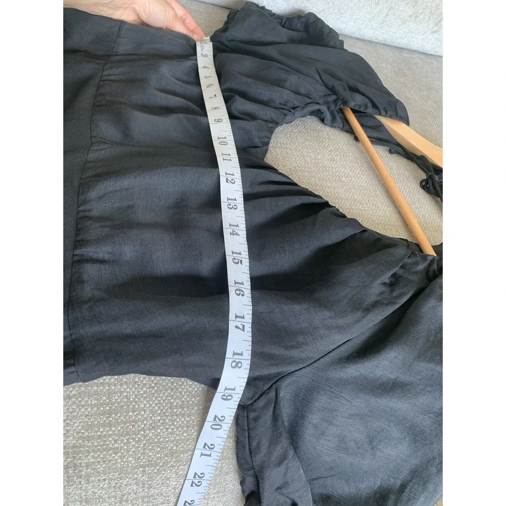 Banana Republic Viscose Linen Midi/Maxi Black Dress 12 Puff Sleeve Silky Tie - Picture 11 of 12